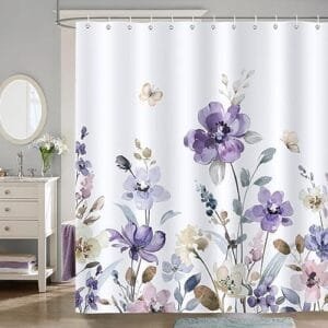 Purple Floral Shower Curtain with Watercolour Design (180 cm)