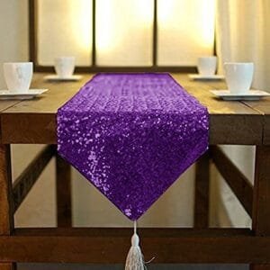 Purple Sequin Table Runner with Tassels